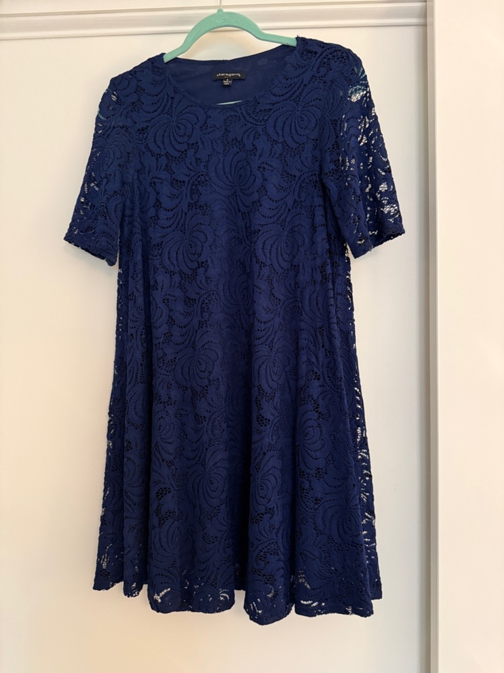 Sharagano Navy Blue Lace Midi Dress